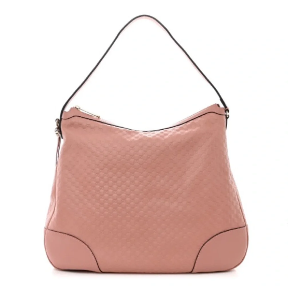 Gucci GG Microguccissima Monogram Bree Pink Leather Hobo Zip Shoulder Bag Purse